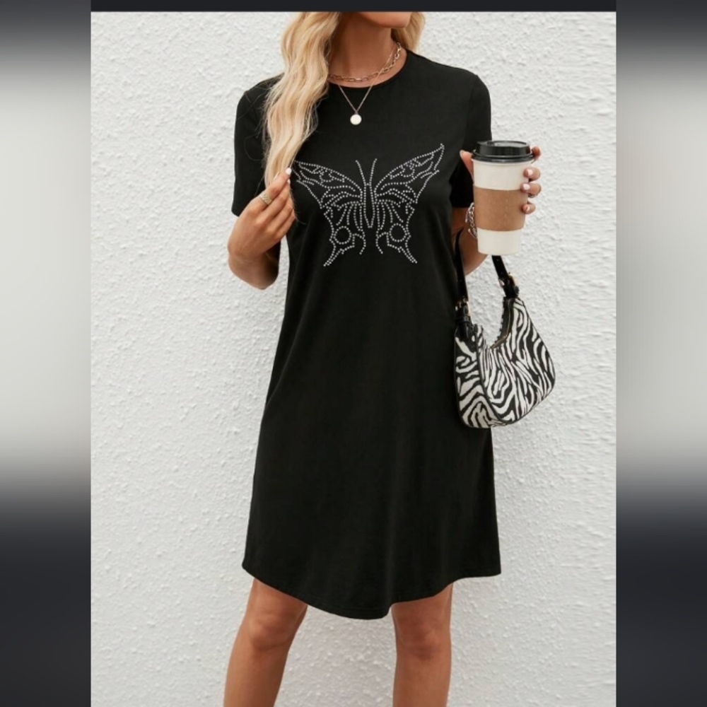 Rhinestone Butterfly Tee Dress-2XL